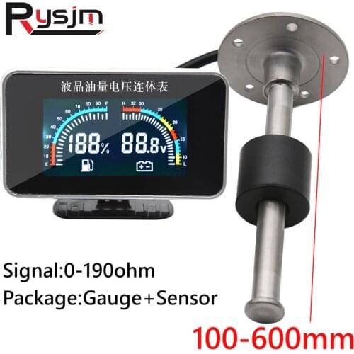 2 IN 1 LCD Digital Fuel Level Gauge Voltmeter Boat Car Fuel Sending Unit 0-190ohm Fuel Gauge Sensor 125/175/200/225/275/575mm