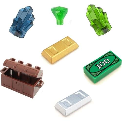 City Accessories Money Treasure Chest Set Block Brick Building Toy Bill Dollar Diamonds Ore Coin Plating Gold Bars Gem Jewls