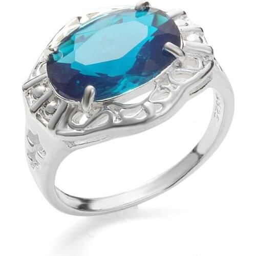 Hainon 2019 New Hot Big Green Oval Cubic Zirconia Rings For Women Men Hollow Silver Color Vintage Party Rings Jewelry