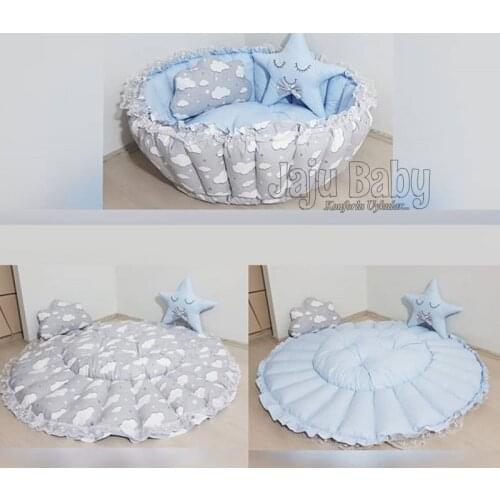 Jaju Baby Gray Cloud Blue Design Baby Play Mat Babynest Play Mat Baby Nest, bedside, baby chaise lounge, portable baby bed, port