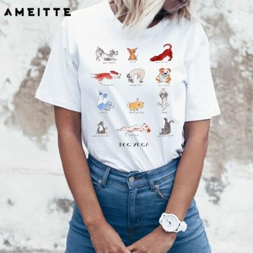 AMEITTE Summer Tops Funny Cute Dogs/Cats Yo ga T Shirt Womens Animals Print Fashion All-match Female Fitness Training Tee Shirt