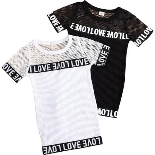 2020 Baby Summer Clothing 1-5Y Kids Baby Girls Casual Mesh Net Letter Print Dress Shortsleeve Straight Mini Dress