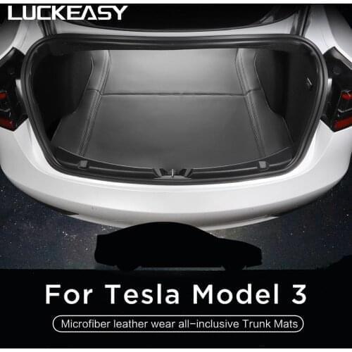 LUCKEASY Car Trunk mat For Tesla Model 3 2017-2021 Car microfiber leather wear Floor Mat