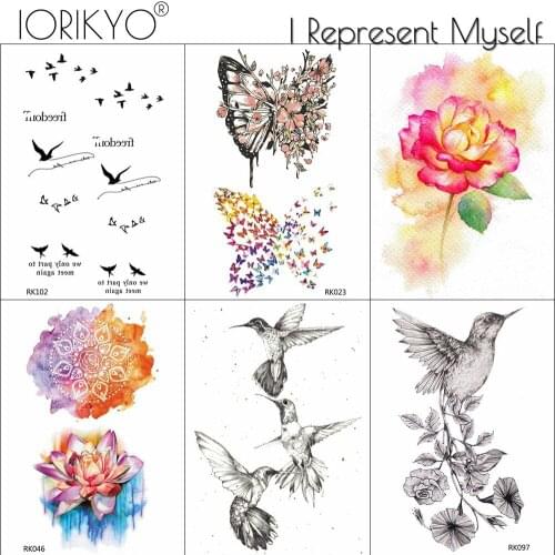 IORIKYO Small Birds Temporary Women Tattoo Butterfly Stickers Girl Butterfly Hummingbird Tatoos Makeup Flash Tattoo Supplies
