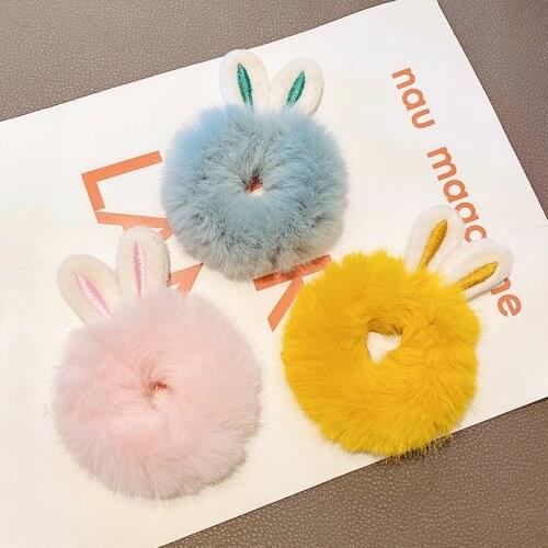 Cute Baby Hair Rope Plush Hair Band Ponytail Rubber Bands With Lovely Rabbit Ear Hair Accessories Headress Headwear For Dropship