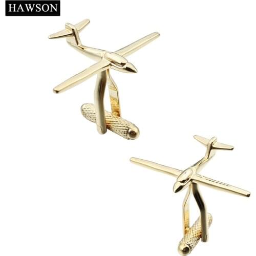 HAWSON Trendy Style Cufflinks Golden Plane/Airplane/Aircraft Polished Finish Cufflinks for Mnes French Cuffs/Shirts Gift