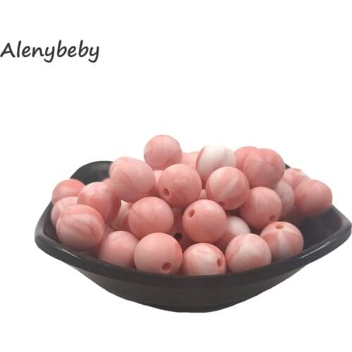 Marble Pink Color Food Grade Silicone Round Bead 12/15mm Baby Teether Necklace Toy DIY Pacifier Chain Care Baby Teether Product