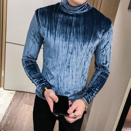 Floral Shrirs Slim Fit 2020 Winter Velvet Stylish Printed Clothing Flannel Turtleneck T Shirts Mens