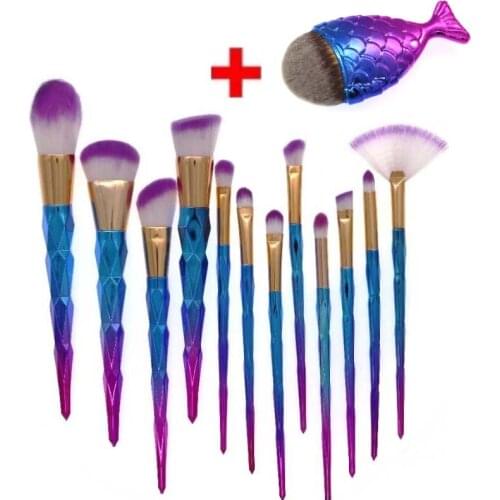 AiceBeu 7/8/12/13pcs Diamond Mermaid Brush Makeup Brushes Set Rhinestone Tools Powder Foundation Eye Lip colorful Brush Kit