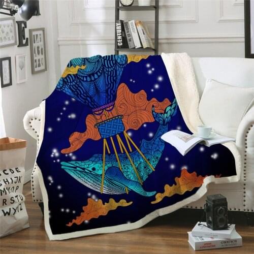 2020 New Blue Whale Throw Blanket Sherpa Blanket on the Bed Cartoon Home Textiles Boho Floral battaniye Fashion Blanket