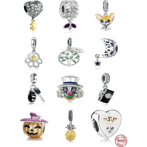 New European Tree Key Lock Moon Heart DIY fine beads Fit Original Pandora Charms Silver 925 Bracelet Jewelry Women Acessories