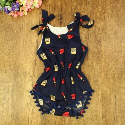 Baby girls Lipstick print Pom Pom Romper Beach Babe, Snap belt romper, Pom Pom Romper