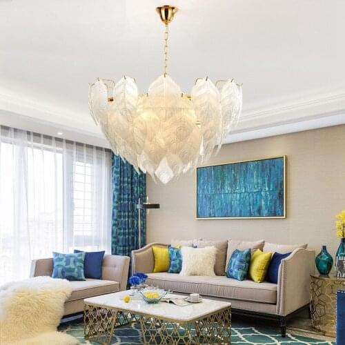 Postmodern Luxury Led Chandelier Lights Nordic Living Room Dining Bedroom Hanging Lamp Creative Glass Leaf Hotel Hall Fixtures