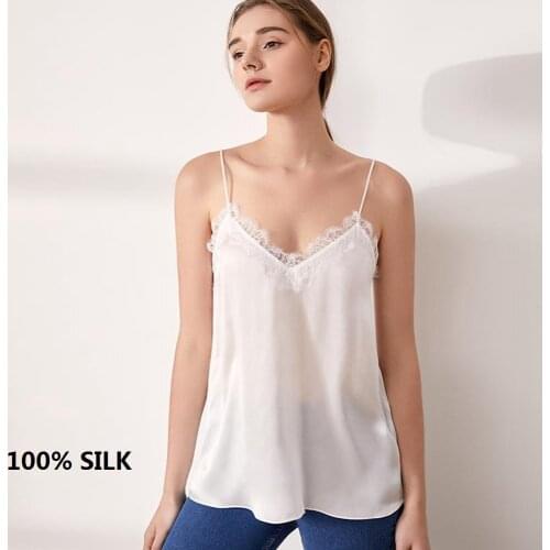 Sexy 100% silk lace white top tops women clothing vest cute tube womens clothes tanks spring summer 2021 fashion satin gilet y2k