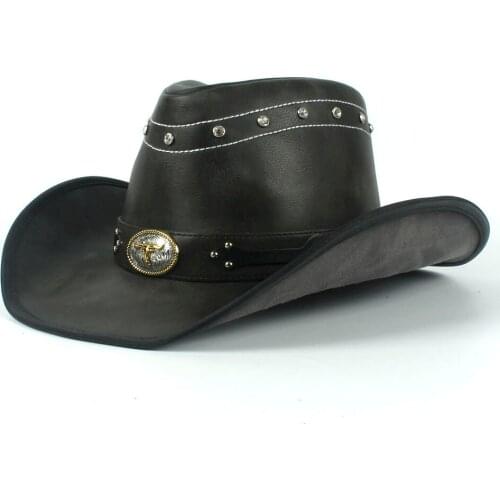 Unisex Women Men Retro 100% Hombre Leather Roll Up Wide Brim Sombrero Gentleman Sun Beach Cowboy Cowgirl Western Hat (58cm)