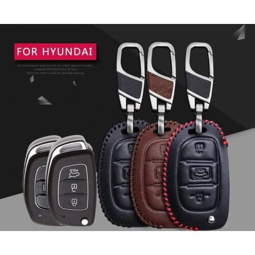Flip Folding Car Key Case Cover For Hyundai i30 ix35 HB20 2016 2017 Avante Porter Santa fe Auto Remote Key Leather Holder Chains