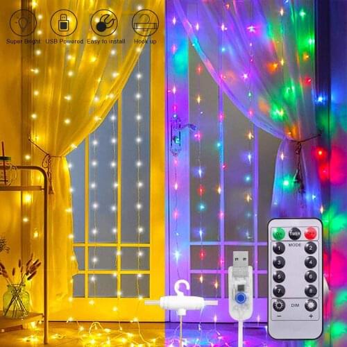 300 LEDs Curtain Light Strings USB DC5V Decorative Fairy String Lights 8 Modes Outdoor Christmas Lights for Holiday Decor