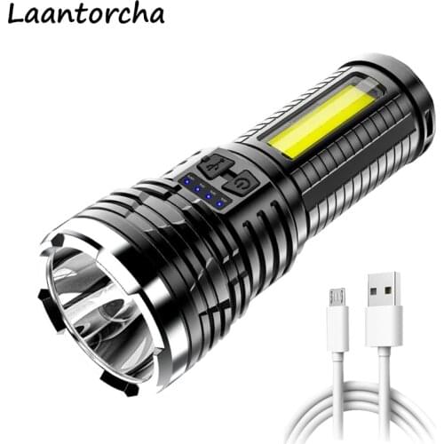 Led flashlight Ultra Bright Industry torch with Side Light 4 Switch Mode Powerful flashlight Rechargeable Camping Flashlight