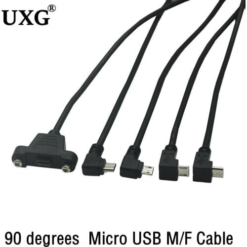 USB 2.0 Micro-USB 5pin UP/Down Left Right Angled Male Connector to Female Extension Cable With screws Panel Mount Hole 30cm 50cm