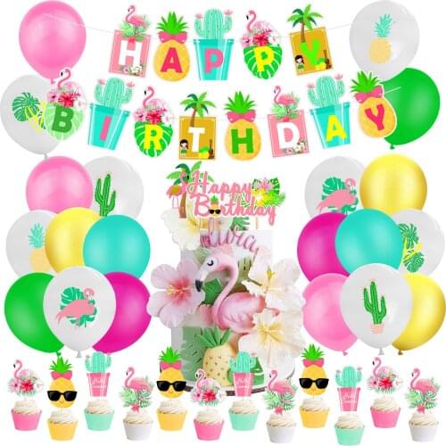 Hawaii Party Balloons Decorations Flamingo Happy Birthday Banner Hawaiian Party Supplies Summer Tropical Pineapple Party Favors