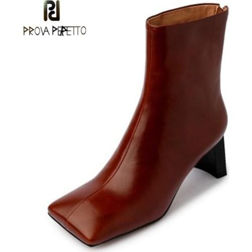 Inside and Outside Full Leather Square Toe Short Boots Womens Autumn New Fashion Retro High-heeled Zipper Fashion Boots