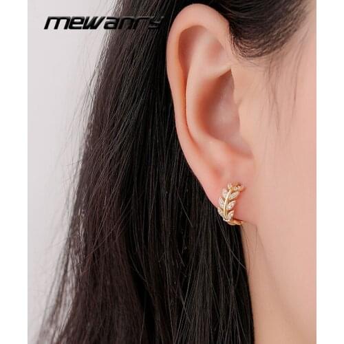 Mewanry 925 Sterling Silver Earrings for Women Summer New Trend Elegant Leaves Zircon Bride Jewelry Girls Gifts Prevent Allergy