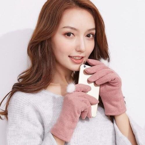 BING YUAN HAO XUAN Womens Wool Knitted Smartphone Using Gloves Pink Gray Fashion Solid Color Thermal Cotton Soft Winter Gloves