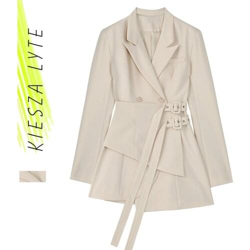 Women Irregular Bandage Spliced Blazer New Lapel Long Sleeve Loose Fit Jacket Fashion Tide Spring Autumn 2021 suit blazer coat