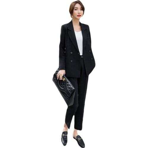 2019 spring and autumn new womens Korean version of the fashion loose casual small suit jacket suit set two-piece