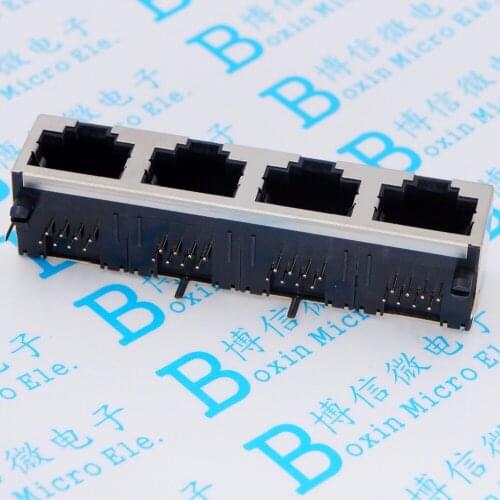 10Pcs Rj45 Socket 56 1*4 Network Socket Four 8P8C Tape Screened 4 Conjoined Without Lamp Shell