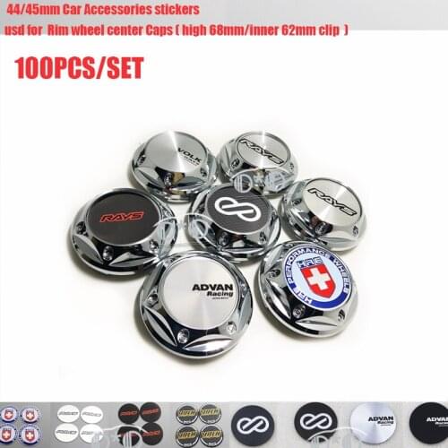 100pcs 45/ 68mm Wheel Cover Hub Cap Blank Stickers Centre Badge for Volk Hre Enkei Advan Racing Volk Rays Racing Emblem Covers