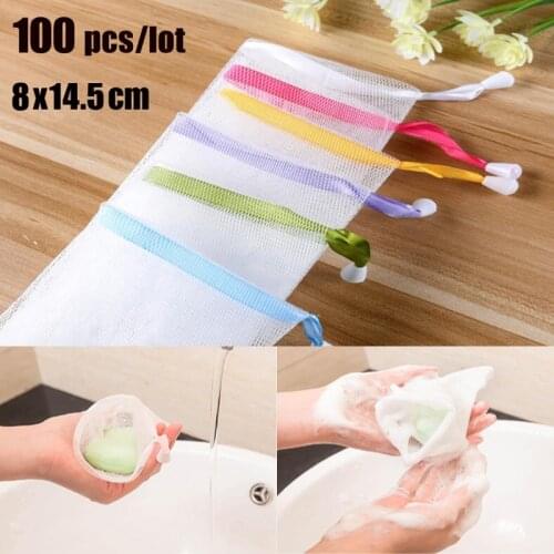 100 pcs Wholesale Hanging Nylon Soap Mesh Bag Mesh Net For Foaming Cleaning Bath Soap Net Bathe Cleaning Gloves