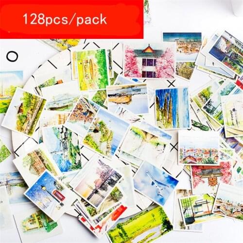 128pcs/pack Stickers Scrapbooking landscape journal Diy Diary Album Stick Label hand book Decorative Sticker waterproof