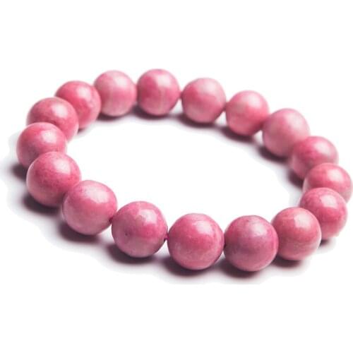 13mm Genuine Rose Pink Rhodonite Gems Natural Stone Bracelets Woman Lady Charm Stretch Round Bead Bracelet Just One