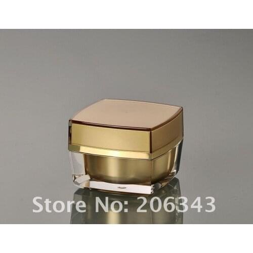 15g gold acrylic square shape cream bottle,cosmetic container,,cream jar,Cosmetic Jar,Cosmetic Packaging