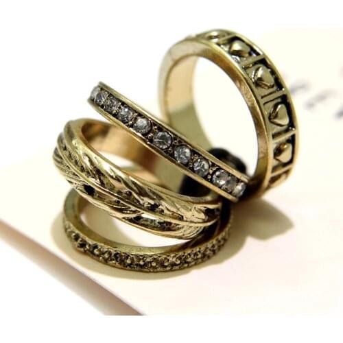 4 pcs/lot Rings Set Fashion Vintage Heart Feather Midi Finger Rings For Women Knuckle Party Ring Boho Beach Punk Jewelry Gift