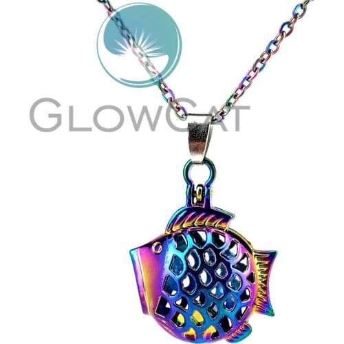 CC126 Rainbow Magnet Sea Fish Beads Cage Pendant Essential Oil Diffuser Oyster Pearl Cage Locket Necklace