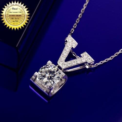 Solid Au750 18K gold Necklace 1ct moissanite Diamond DVVS color With national certificate 0010
