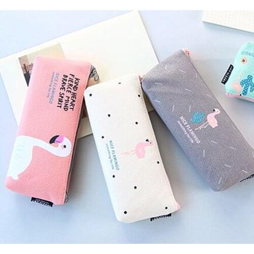 Kawaii Flamingo Pencil Case Cute Canvas Pencil Bag Pen Box Cases For Boys Girls Korean Stationery Office School Supplies