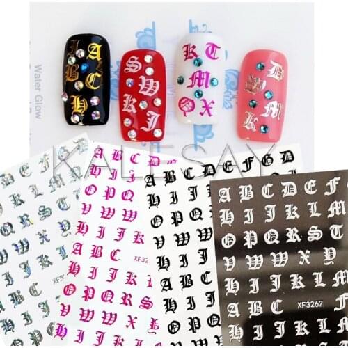 Brand Black Gold White Silver Text Tag Nail Sticker for Nails Decoration Back Glue Love Label Decals Manicure Design Rose Letter