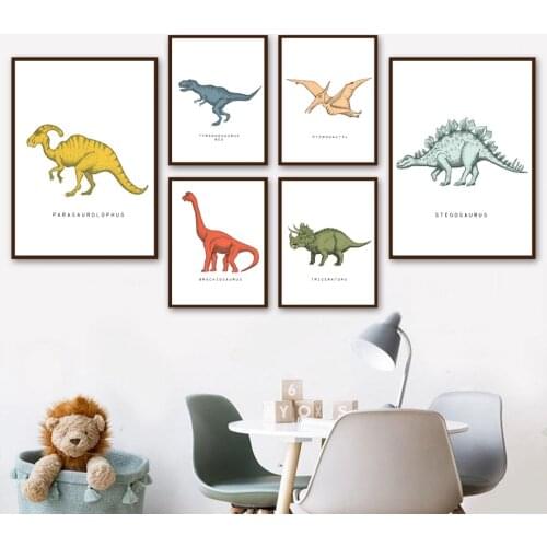 Dinosaur Nursery Wall Art Canvas Painting Cartoon Animals Nordic Posters And Prints Wall Pictures Child Room Kids Bedroom Decor