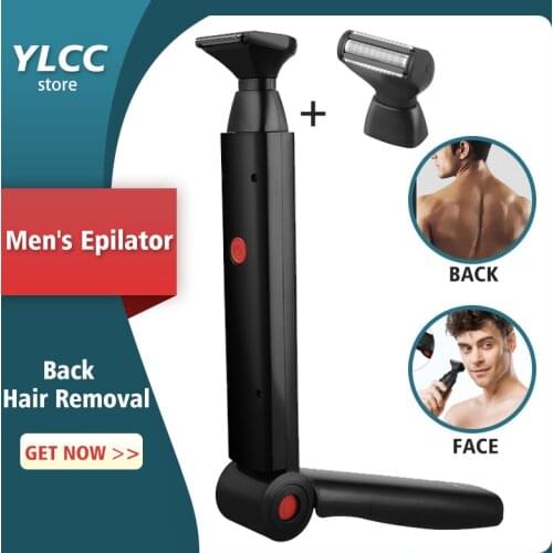 Electric Back Shaver 2 In 1 Facial Hair Trimmer Razor Rechargeable Foldable Handle Back Hair Removal Men Body Groomer Shaving