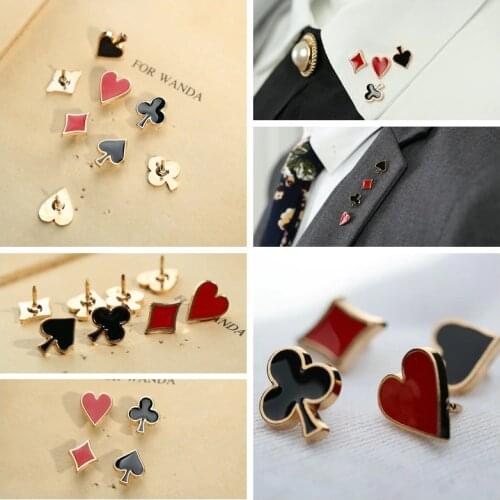 I-Remiel Popular Small Poker Cufflinks Pins and Brooches for Women Men Zinc Alloy Broche Brooch Badges Shirt Collar Accessories