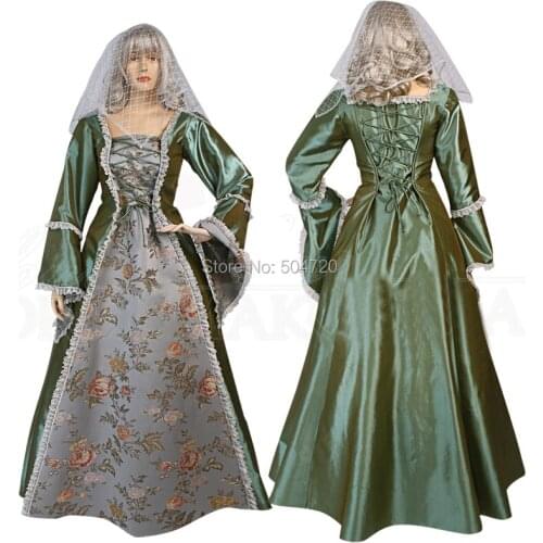 Tailored!Green Taffeta 17 century regency Renaissance Gothic Theater Dress medieval regency Halloween Gown Ball dress HL-178