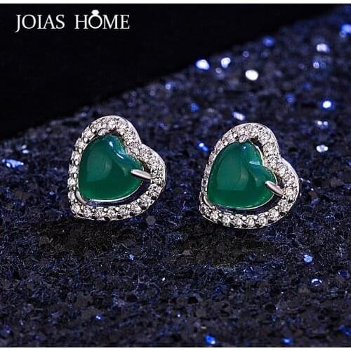 Joihshome Classic 925 Sterling Silver Stud Earrings With 11*11mm Heart Shape Emerald Gemstone 5a Zircon Women Wedding Gift