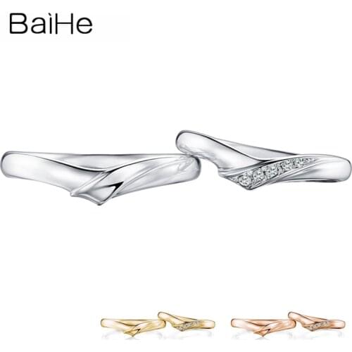 BAIHE Solid 18K White Gold 0.12ct H/SI Round Natural Diamonds Ring Engagement Ring Women ring Man Ring Fine Jewelry Couple Ring