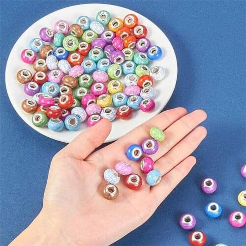 10Pcs Lot Wholesale Price Color Stripe 5mm Large Hole Spacer Beads Murano Fit Pandora Bracelet Bangle for Jewelry Making