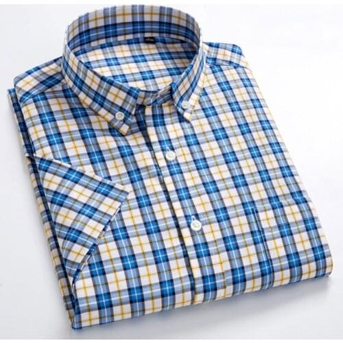 Summer Short Sleeve Plaid Shirts Fashion Men Business Formal Casual Shirts 100% Cotton Slim Fit Shirts Plus Size S-8XL