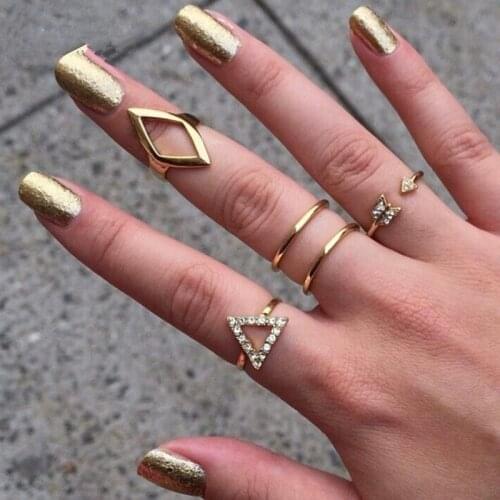Hot Charming Punk Rock Arrows Triangle Ring Sets Gold Color Crystal Rings For Women Fashion Jewelry Wholesale 5pcs/set