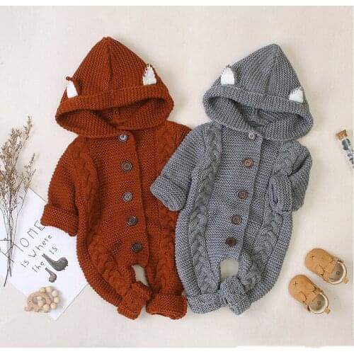 Baby Boy Girl Clothes Jacket Baby Rompers Knit Overalls Autumn Newborn Baby Coat Kids Boys Hooded Jumpsuit For Infant Clothing